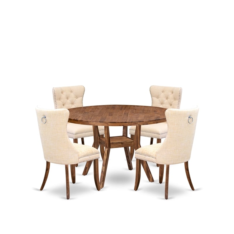 Pemberly Row 5-Piece Walnut Wood Dining Set with Upholstered Chairs