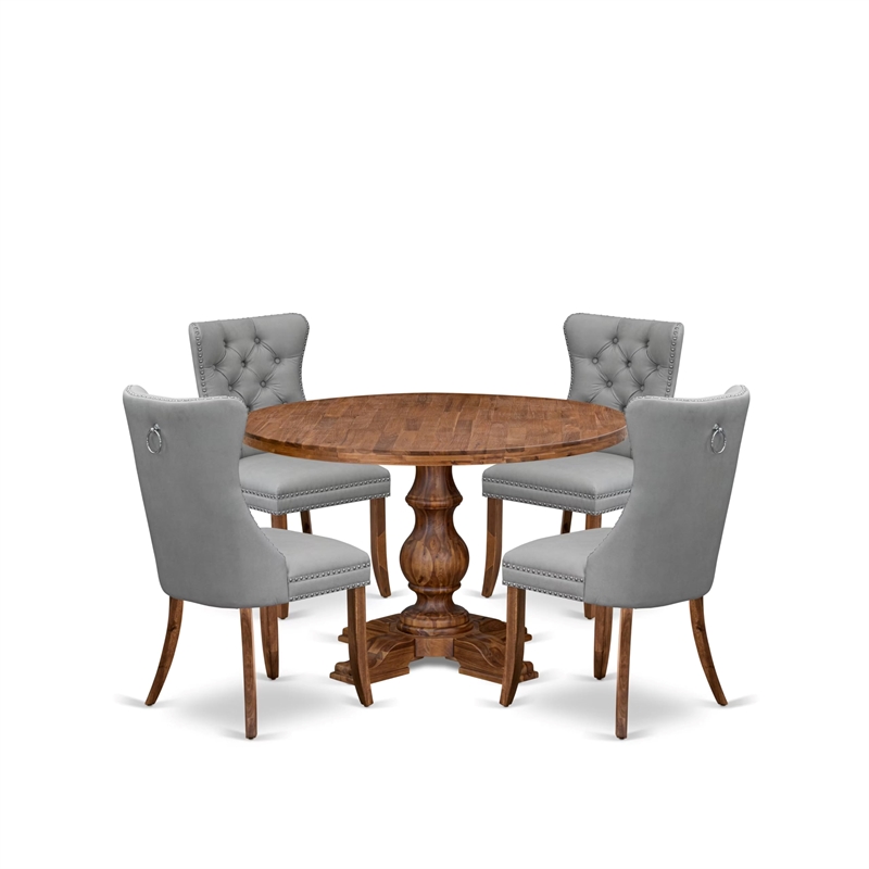 Pemberly Row 5-Piece Dining Set in Antique Walnut and Faux Leather