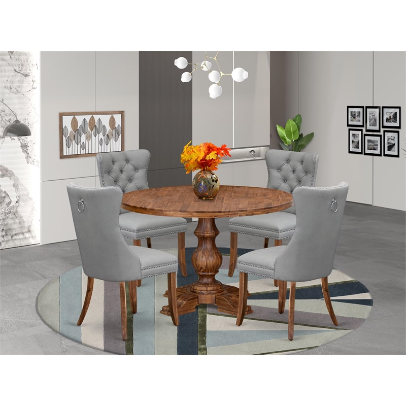 Pemberly Row 5-Piece Dining Set in Antique Walnut and Faux Leather