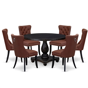Pemberly Row 7-Piece Round Rubberwood Dining Table Set in Black Finish