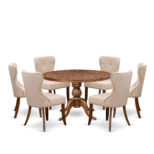Pemberly Row 7-Piece Round Wood Dining Set with Pedestal Table in Walnut