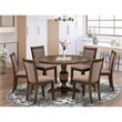 Pemberly Row 7-Piece Round Dining Set Acacia Wood in Distress Jacobean