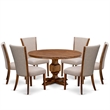 Pemberly Row 7-Piece Round Dining Set Acacia Wood Walnut Finish