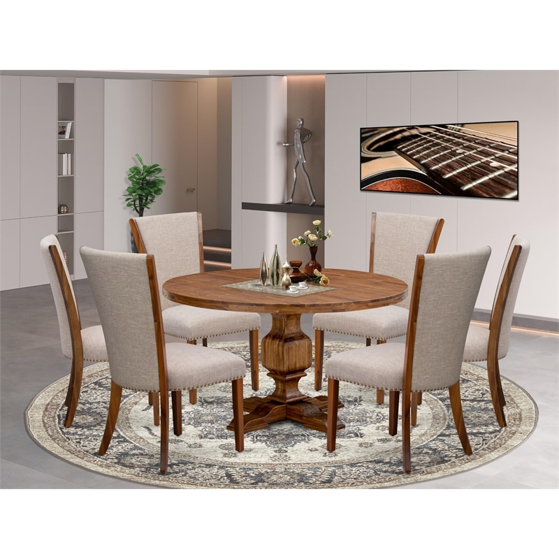 Pemberly Row 7-Piece Round Dining Set Acacia Wood Walnut Finish