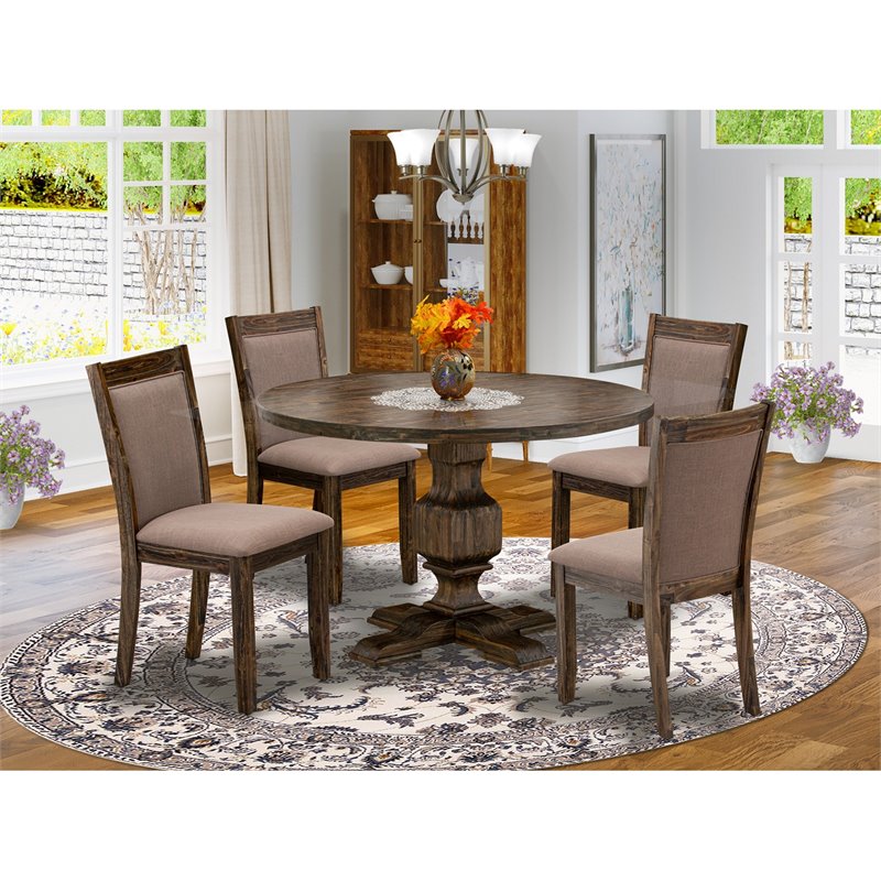 Pemberly Row 5-Piece Acacia Wood Dining Set in Distressed Jacobean Finish