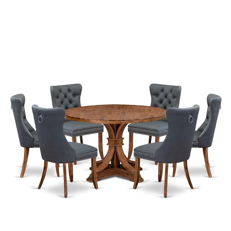 Pemberly Row 7-Piece Dining Set in Antique Walnut with Faux Leather Chairs