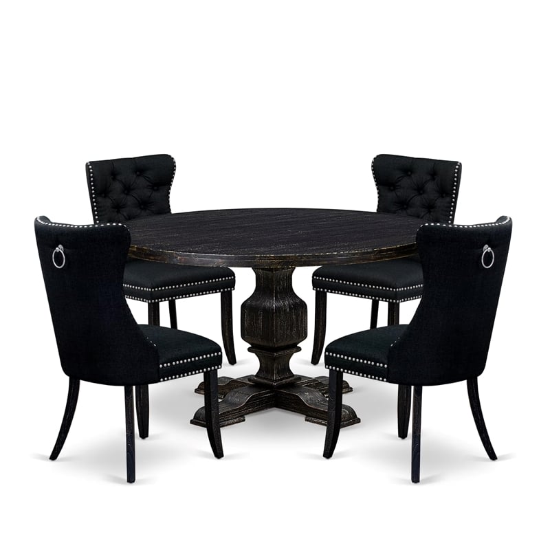Pemberly Row 5-Piece Round Dining Set with Parson Chairs in Black