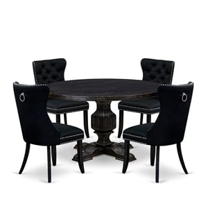 Pemberly Row 5-Piece Round Dining Set with Parson Chairs in Black