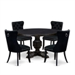 Pemberly Row 5-Piece Round Dining Set with Parson Chairs in Black