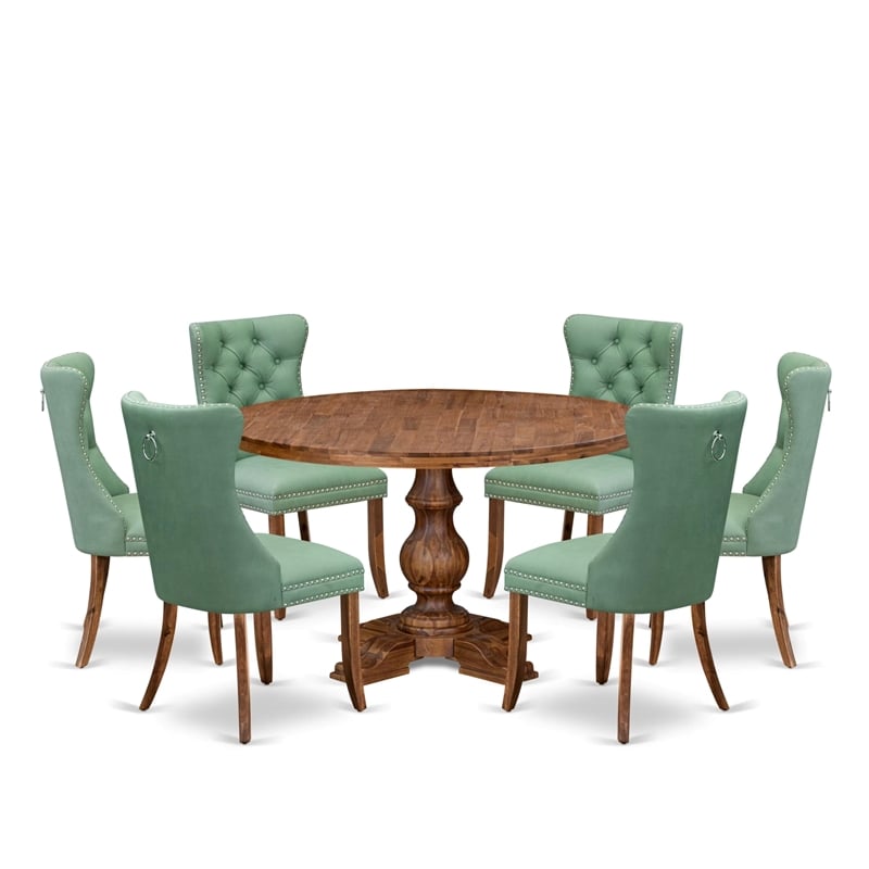 Pemberly Row 7-Piece Dining Set with Faux Leather Chairs in Antique Walnut