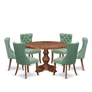 Pemberly Row 7-Piece Dining Set with Faux Leather Chairs in Antique Walnut