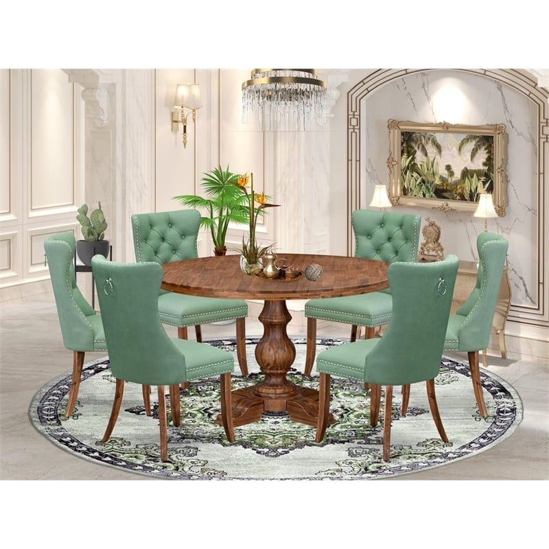Pemberly Row 7-Piece Dining Set with Faux Leather Chairs in Antique Walnut