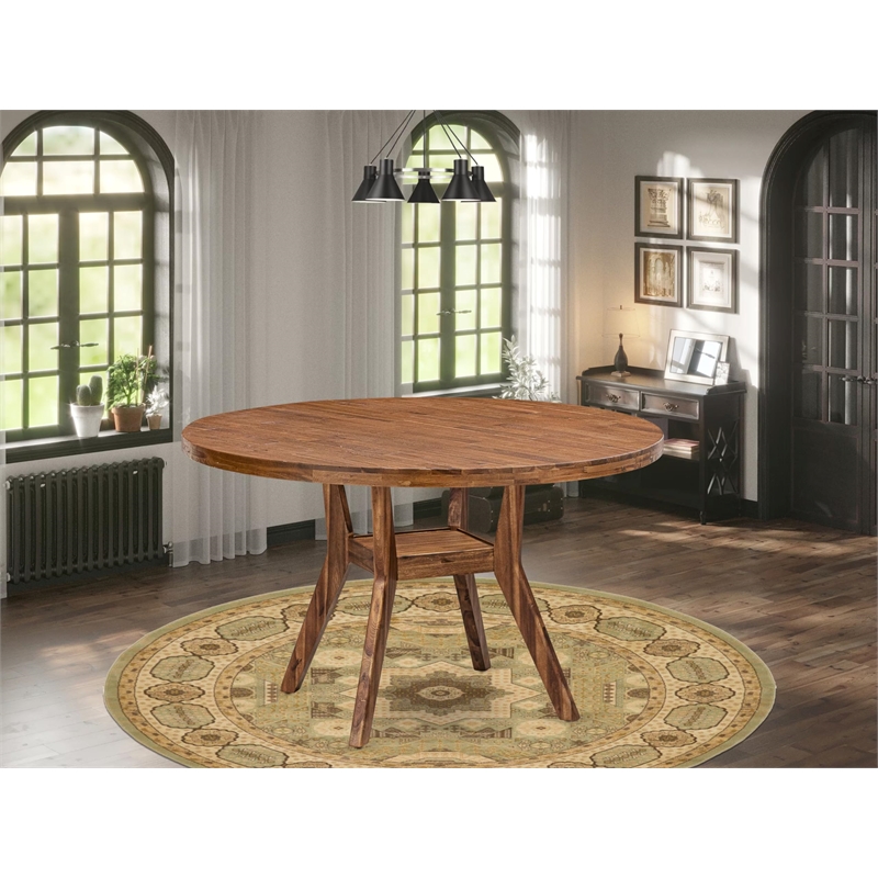 Pemberly Row Round Acacia Wood Dining Table in Walnut Finish