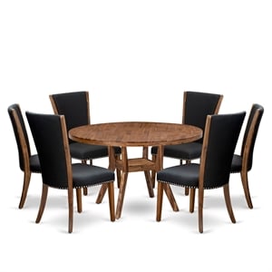 Pemberly Row 7-Piece Round Acacia Wood Kitchen Table Set in Walnut