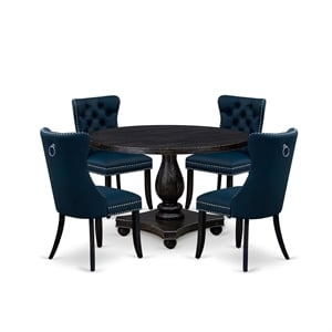 Pemberly Row 5-Piece Round Kitchen Set with Upholstered Chairs in Black