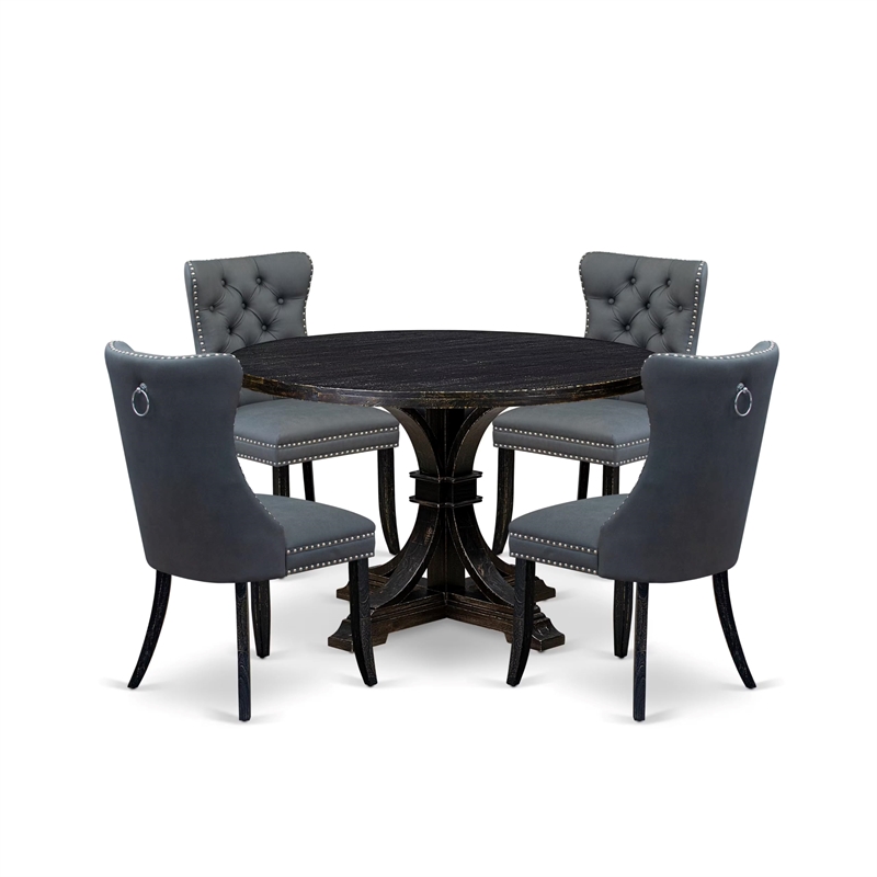 Pemberly Row 5-Piece Acacia Dining Set with Sand Blasted Black Table