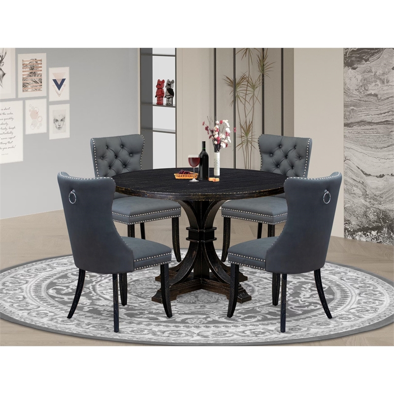 Pemberly Row 5-Piece Acacia Dining Set with Sand Blasted Black Table