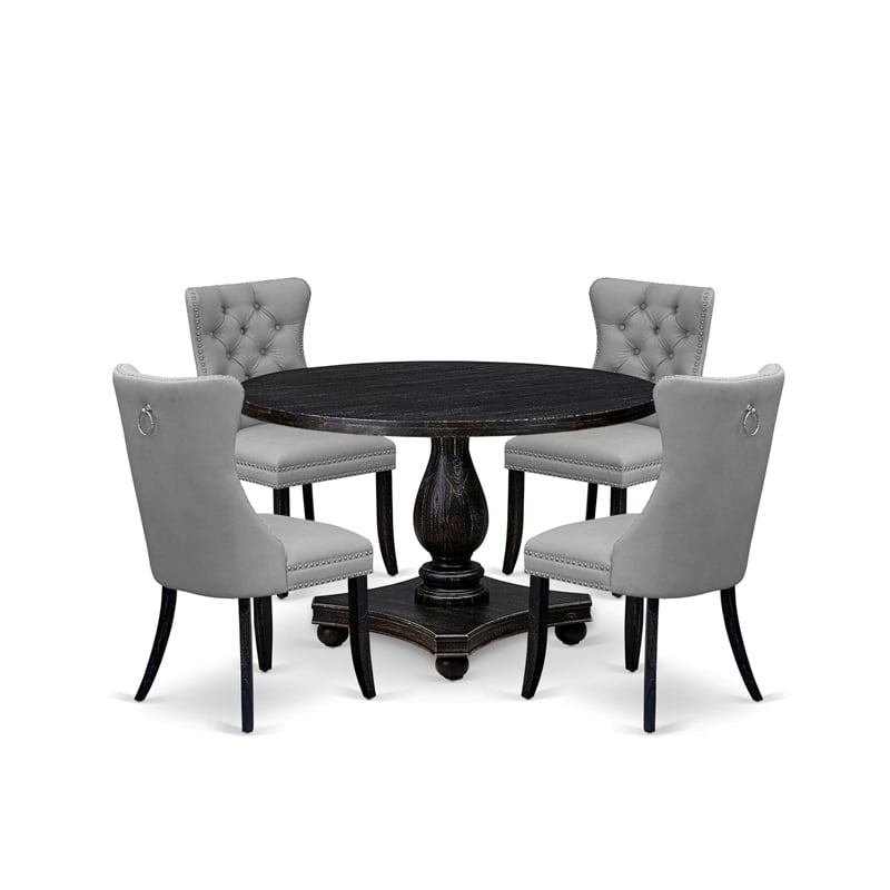 Pemberly Row 5-Piece Dining Set in Black with Faux Leather Upholstery
