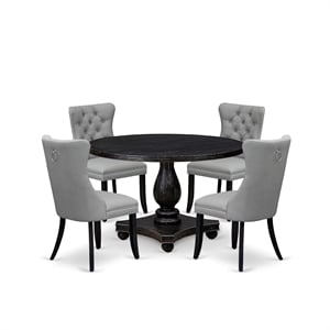 Pemberly Row 5-Piece Dining Set in Black with Faux Leather Upholstery