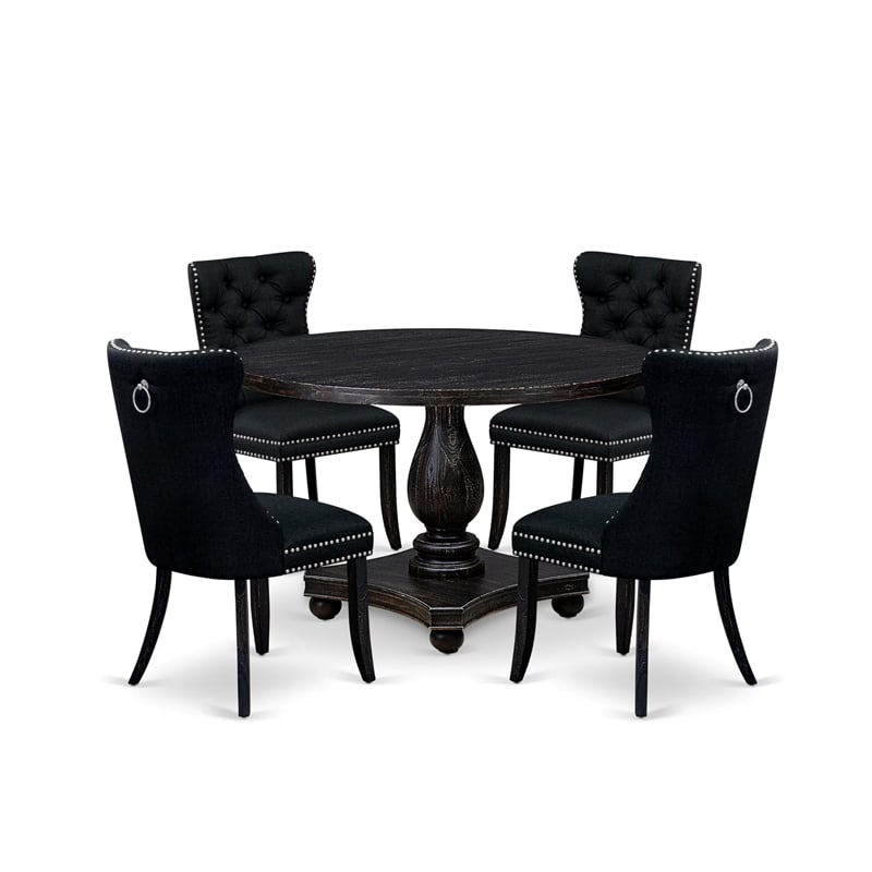 Pemberly Row 5-Piece Round Dining Set with Pedestal Table in Black