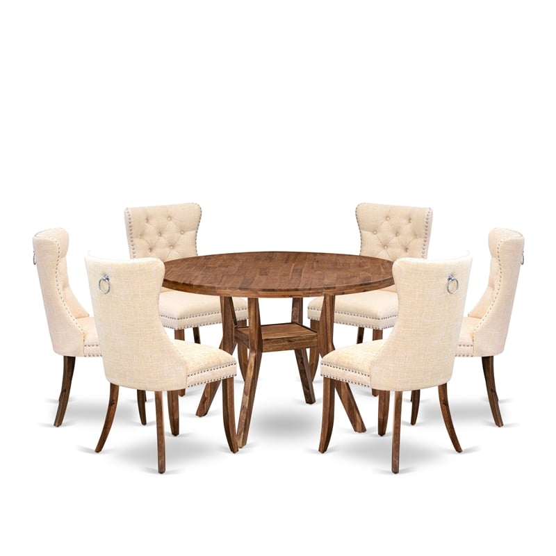 Pemberly Row 7-Piece Dining Set in Antique Walnut Rubberwood Finish