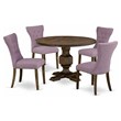 Pemberly Row 5-Piece Dining Set in Jacobean Oak with Purple Linen