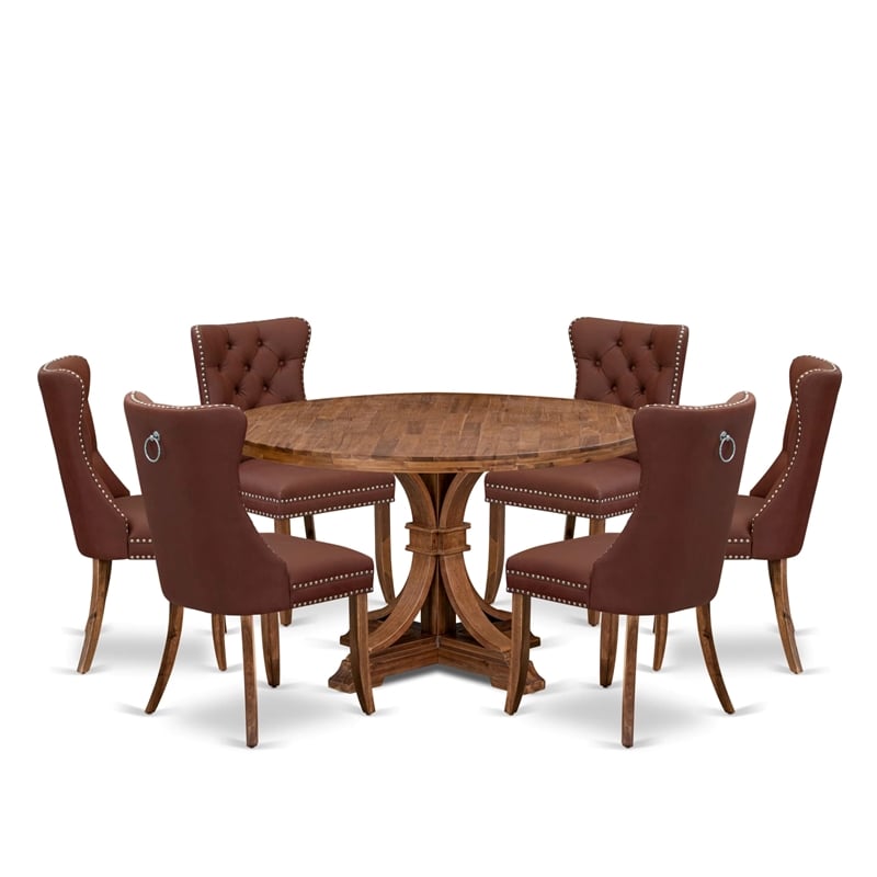 Pemberly Row 7-Piece Dining Set with Wood and Faux Leather in Walnut Finish