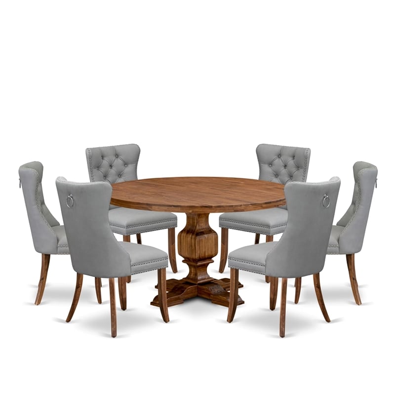 Pemberly Row 7-Piece Kitchen Set with Faux Leather Chairs in Walnut Finish