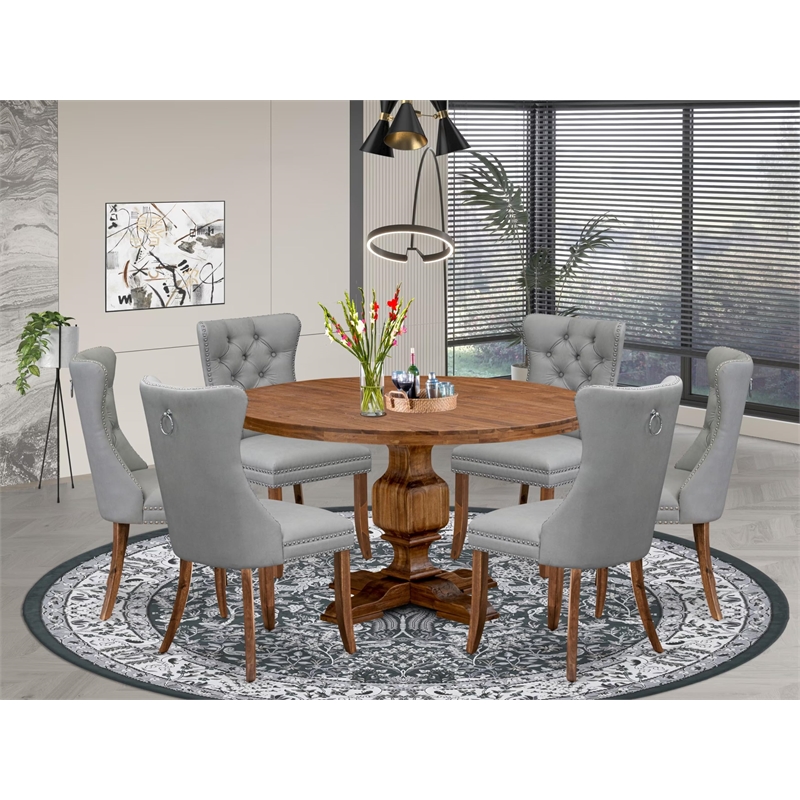 Pemberly Row 7-Piece Kitchen Set with Faux Leather Chairs in Walnut Finish