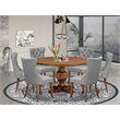 Pemberly Row 7-Piece Kitchen Set with Faux Leather Chairs in Walnut Finish