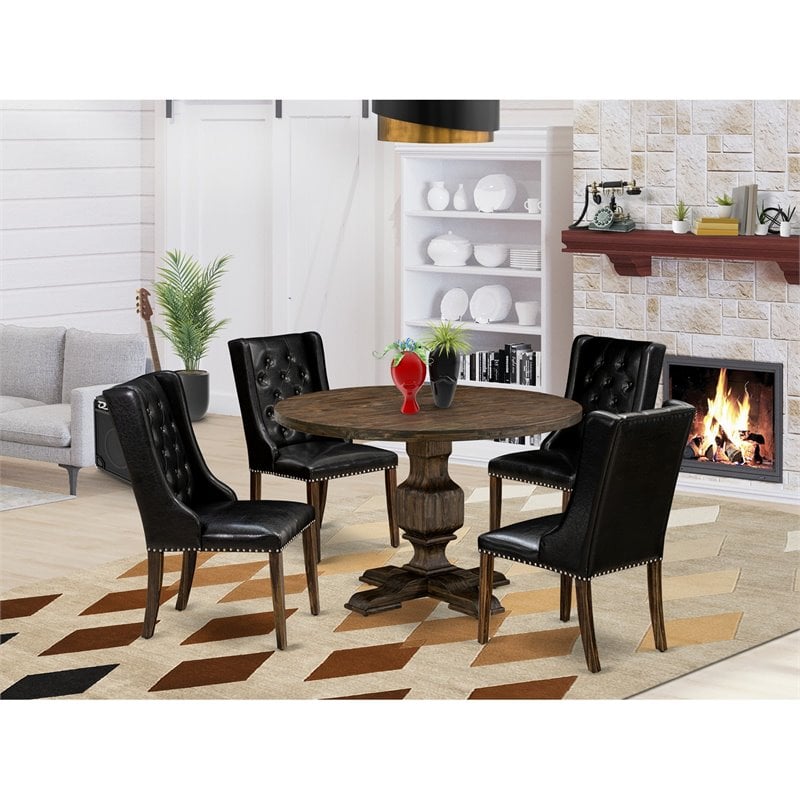 Pemberly Row 5-Piece Wood Dining Set in Black/Distressed Jacobean Finish