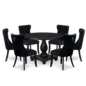 Pemberly Row 7-Piece Round Kitchen Table Set in Sand-Blasted Black Finish