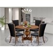 Pemberly Row 5-Piece Dining Set in Antique Walnut with Upholstered Chairs