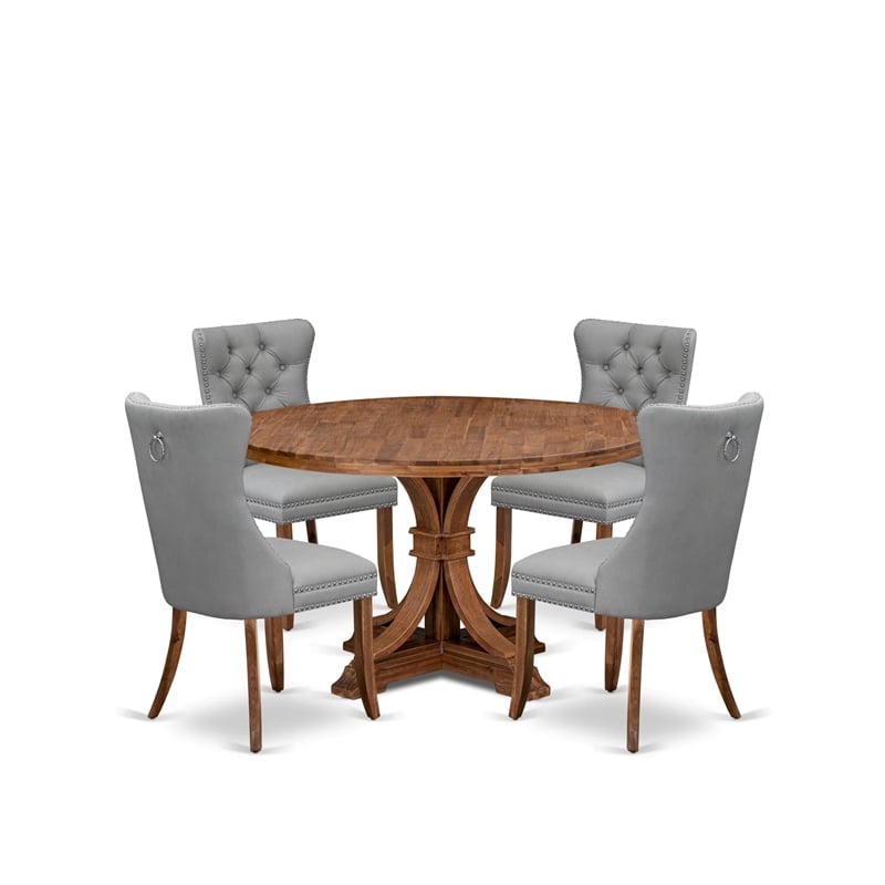 Pemberly Row 5-Piece Dining Set in Walnut Finish with Faux Leather Chairs