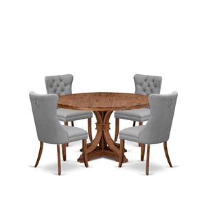 Pemberly Row 5-Piece Dining Set in Walnut Finish with Faux Leather Chairs