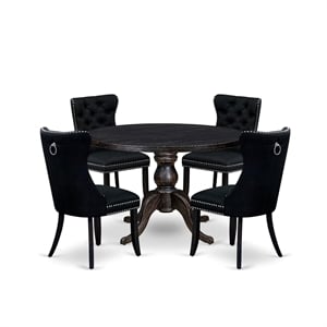 Pemberly Row 5-Piece Mid-Century Dining Set in Black Wood Finish