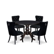 Pemberly Row 5-Piece Mid-Century Dining Set in Black Wood Finish