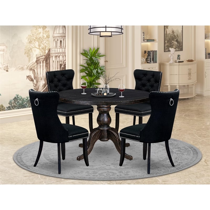Pemberly Row 5-Piece Mid-Century Dining Set in Black Wood Finish