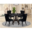 Pemberly Row 5-Piece Mid-Century Dining Set in Black Wood Finish