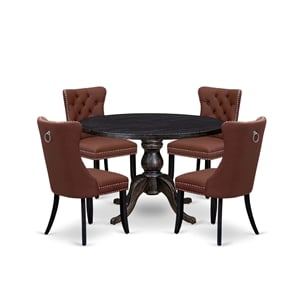 Pemberly Row 5-Piece Round Dining Table Set in Black Wood Finish