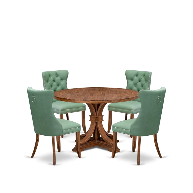 Pemberly Row 5-Piece Walnut Dining Table Set with Faux Leather Chairs