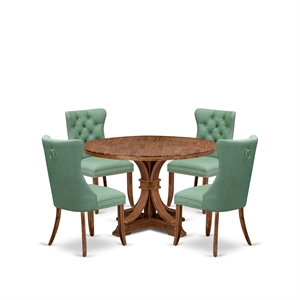 Pemberly Row 5-Piece Walnut Dining Table Set with Faux Leather Chairs