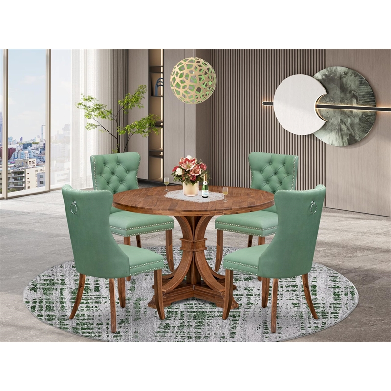 Pemberly Row 5-Piece Walnut Dining Table Set with Faux Leather Chairs