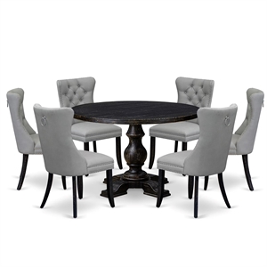 Pemberly Row 7-Piece Round Dining Table Set in Sand-Blasted Black