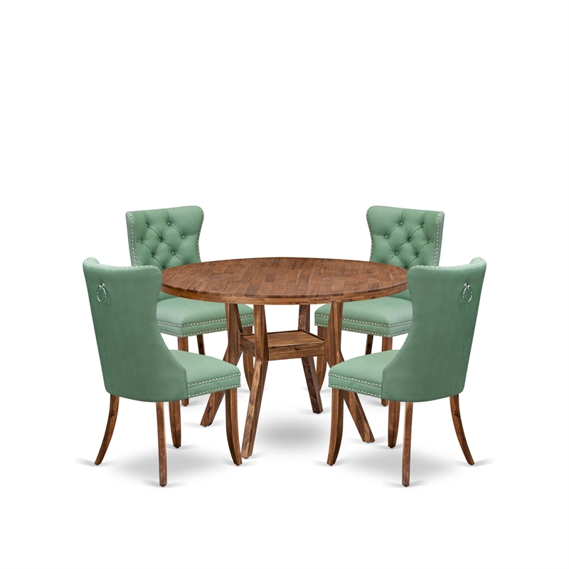 Pemberly Row 5-Piece Kitchen Set with Walnut Table and Faux Leather Chairs