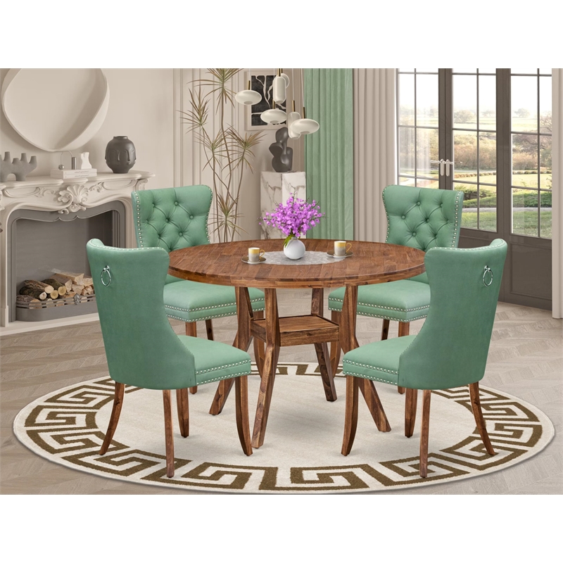 Pemberly Row 5-Piece Kitchen Set with Walnut Table and Faux Leather Chairs