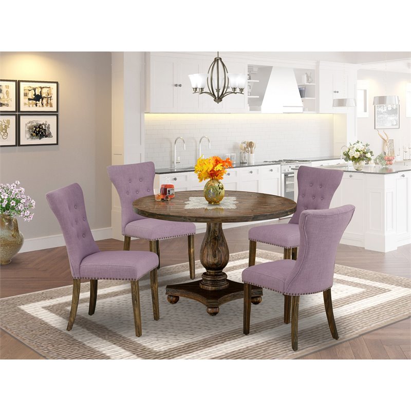 Pemberly Row 5-Piece Dining Set in Distressed Jacobean with Purple Chairs