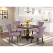 Pemberly Row 5-Piece Dining Set in Distressed Jacobean with Purple Chairs