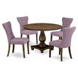 Pemberly Row 5-Piece Dining Set in Distressed Jacobean with Purple Chairs