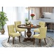 Pemberly Row 5-Piece Dining Set with Beige Chairs in Distressed Jacobean